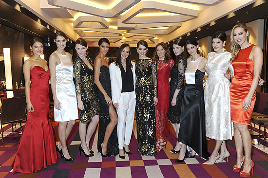 Heydi Nunez Gomez mit Rebecca Mir, Shermine Shahrivar, Marie Nasmann und Models/ Heydi Nunez Gomez präsentiert ihre Modekollektion im Hotel Vier Jahreszeiten in München am 06.03.2014 / Foto: BrauerPhotos (c) S.Brauer